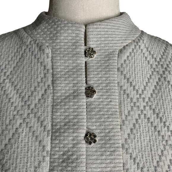 Vintage 60s R&K Knits Mod Sheath Dress M White Metallic Silver Rhinestones Zip - Picture 3 of 7